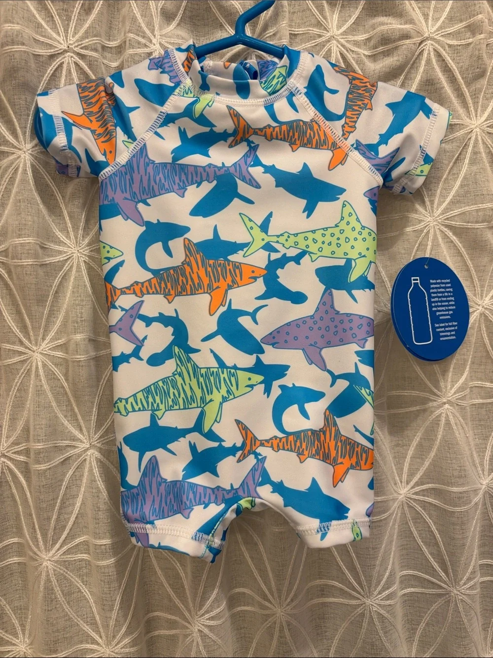 Sol Borne Baby Rashguard Romper with Colorful Shark Print